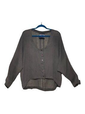 Jet Set Relaxed Button-Front Top Charcoal Gray Sz L/XL Long Dolman Sleeve
